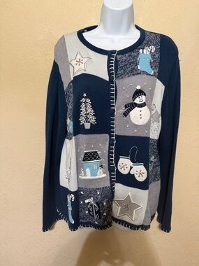 jason maxwell Navy and Gray Holiday Patchwork Cardigan Sweater